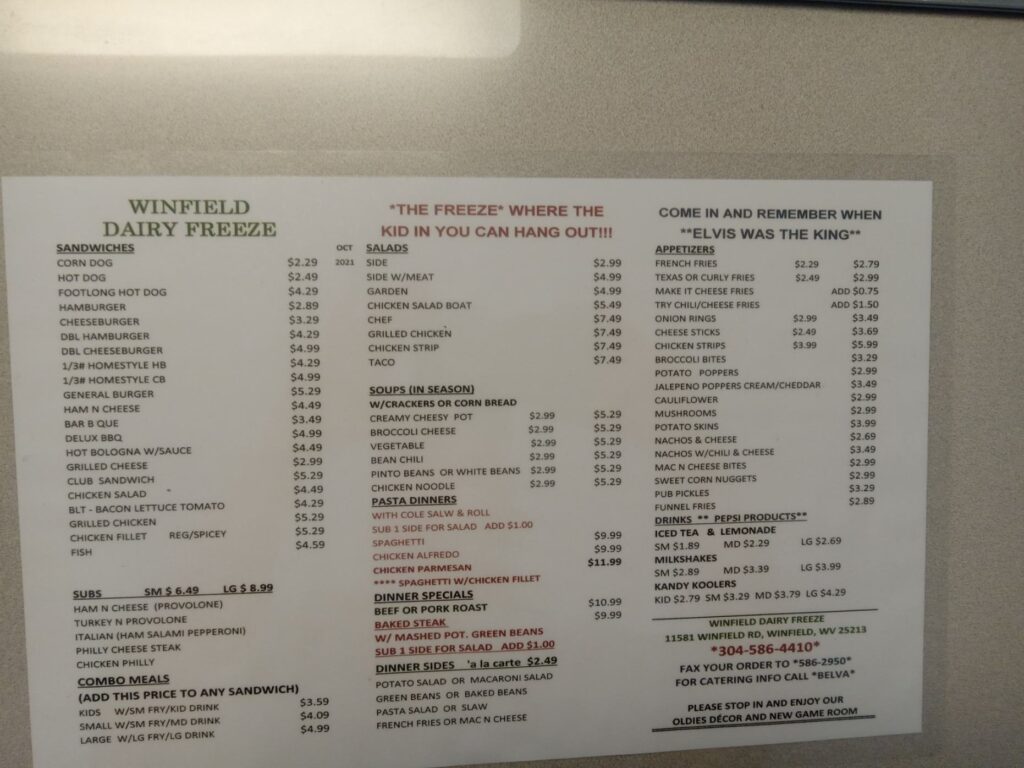 Winfield Dairy Freeze Menu 5